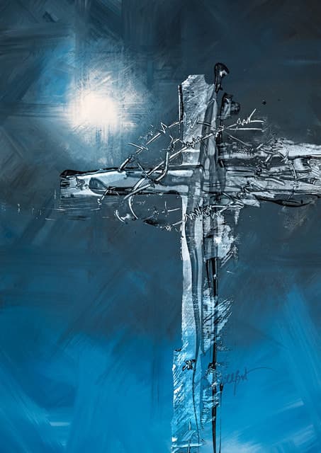 Kreuz Licht im Dunkel blau — Bild von Michael Willfort