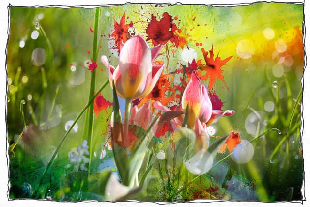 Blumen Tropfen bunt Rahmen weiss — Bild von Michael Willfort