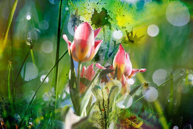 Tulpen Mysterium mit Wiese und Tropfen — Bild von Michael Willfort